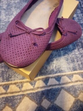 AEROSOLES Plum Perforated Bow Ballet Flats